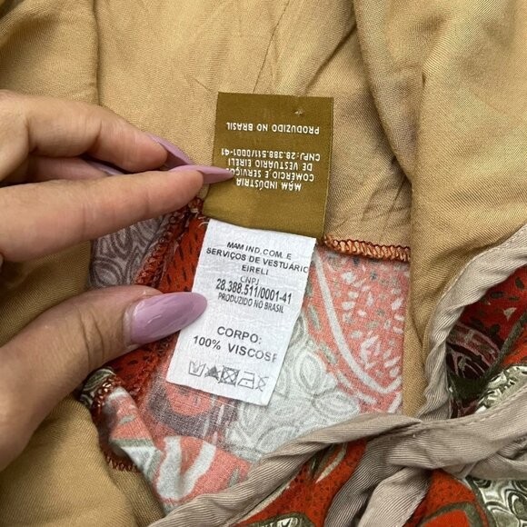 Refazenda Brazilian Tribal Print Midi Dress Orange XS Tropical Resort‎ Boho - Picture 7 of 10